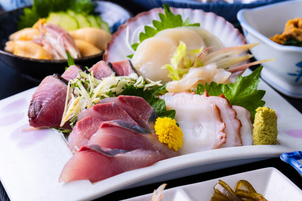 A beautiful platter of assorted premium sashimi sourced straight from the local waters