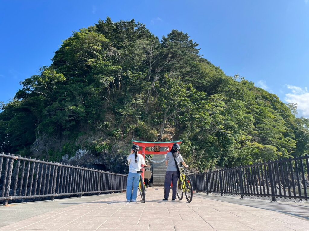 A beautiful view of Arashima Island captured during a scenic road bike tour along the Minamisanriku coast