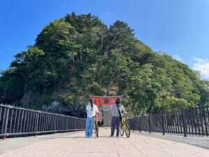 A beautiful view of Arashima Island captured during a scenic road bike tour along the Minamisanriku coast