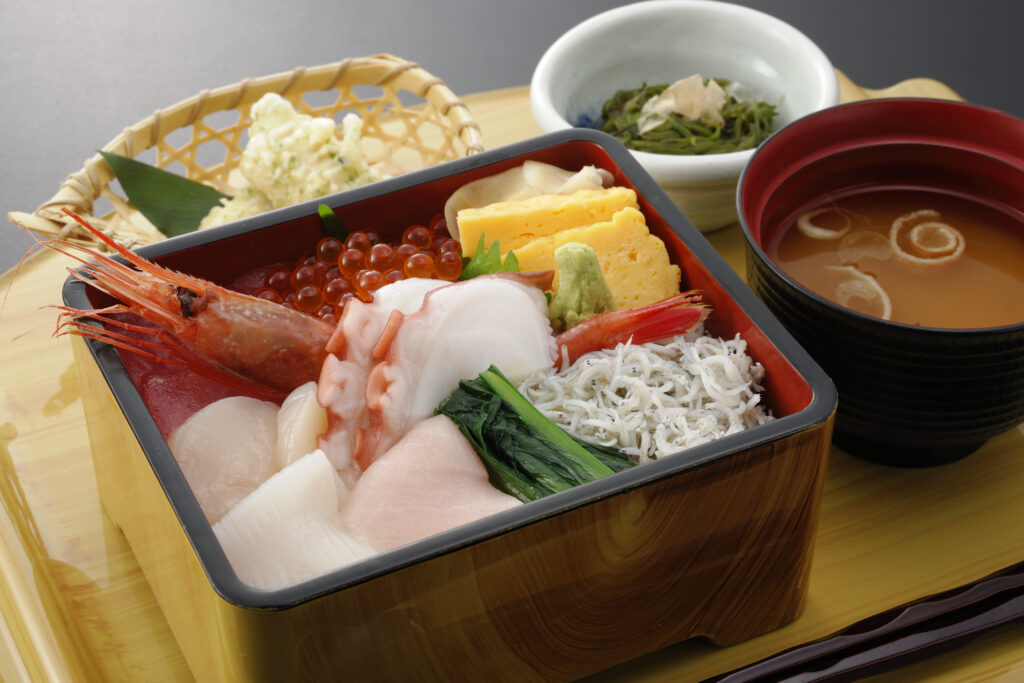 Traditional Japanese seafood set meal prepared with carefully selected local ingredients
