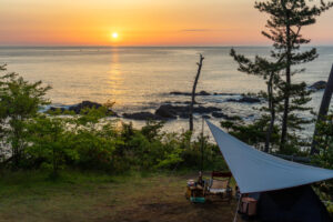 Ocean view from Kamiwarizaki Campsite in Minamisanriku