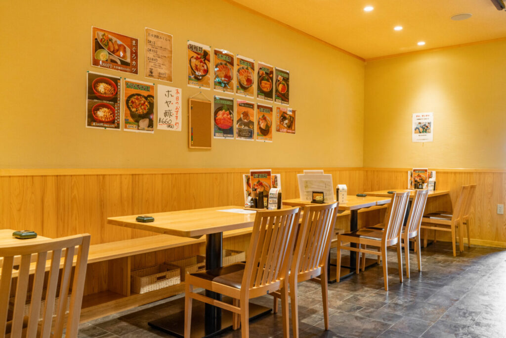 Comfortable seating area inside Benkei Sushi including traditional Japanese and Western-style seating