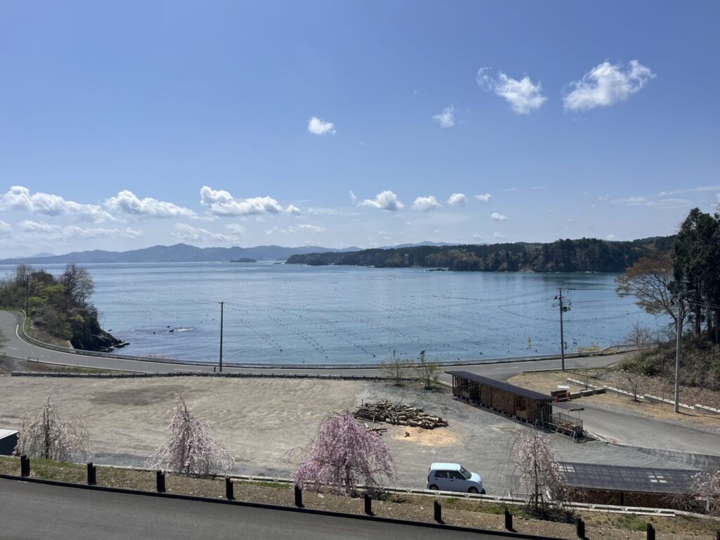 Beautiful ocean view from the cafe in Utatsu, Minamisanriku