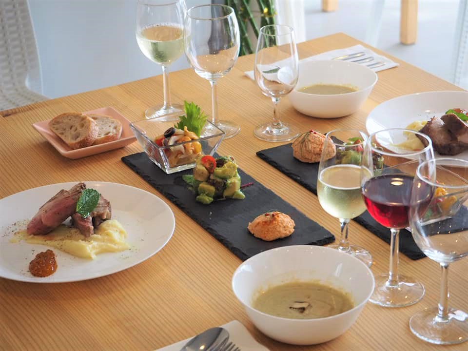A beautiful local food course perfectly paired with wine at the Minamisanriku Winery restaurant