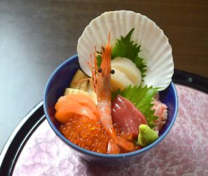 Authentic Kaisen-don seafood bowl in Minamisanriku