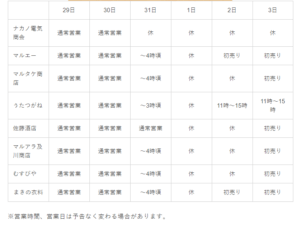 【営業情報】年末年始・各店舗の営業について